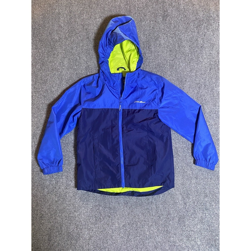 Eddie Bauer Kids Blue Colorblock Hooded Windbreaker Jacket Size S 7/8